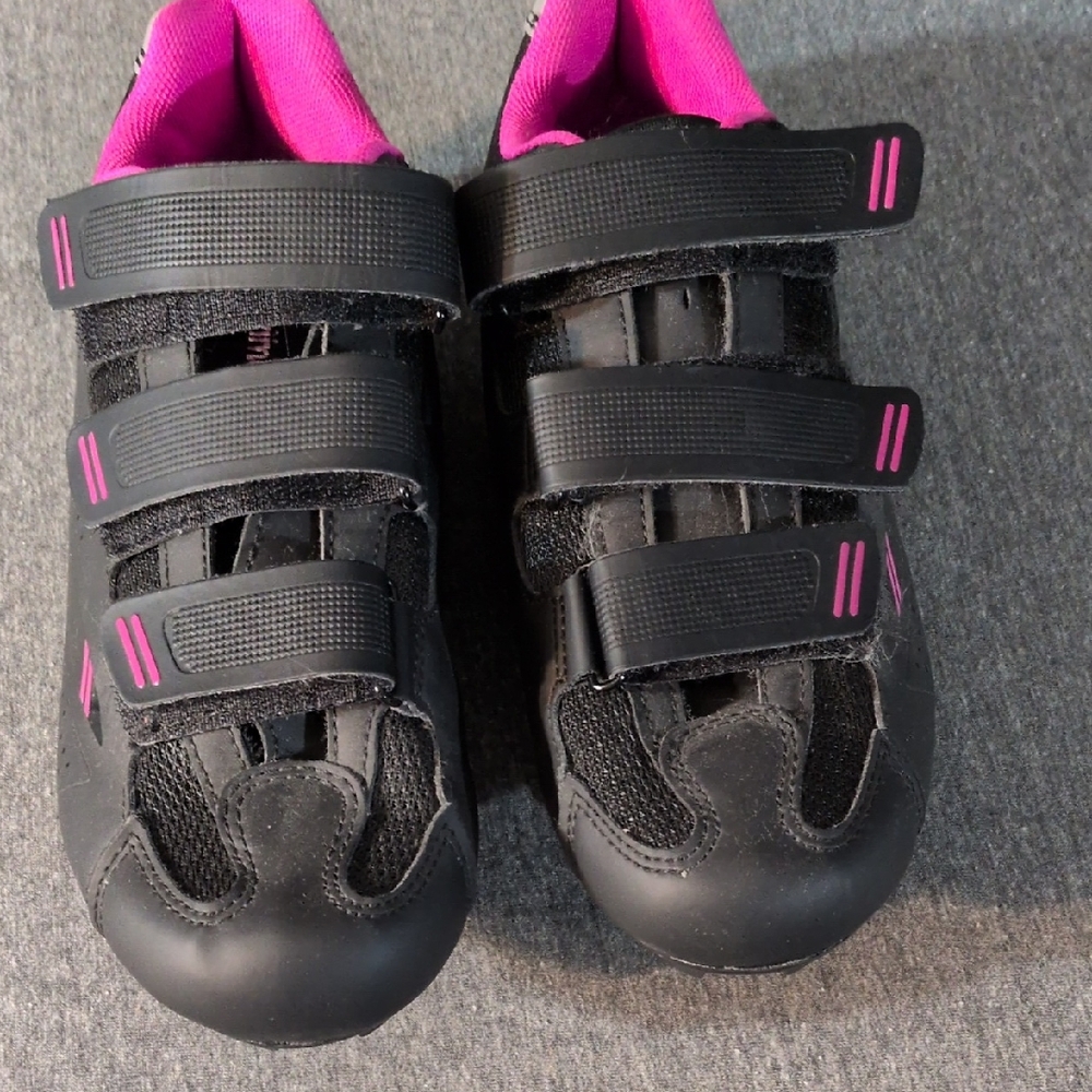 Black and Pink Velcro Cycling Shoes